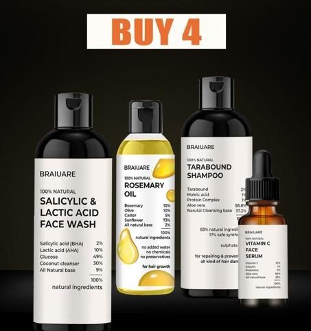 Salicylic, lactic acid face wash & Rosemary Oil &Tarabound Shampoo & vitamin C Face Serum (Combo) 330 ML