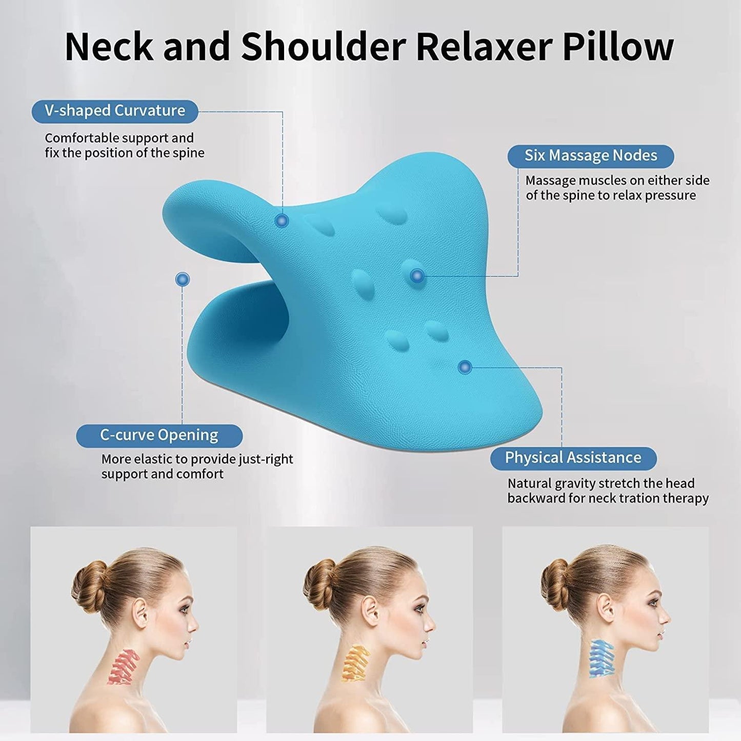 Cervical Pillow | Neck & Shoulder Support for Pain Relief | Chiropractic Acupressure Massage | Durable and Soft | Portable & Easy to Carry - Blue Color Massager (Blue) by Cosmic Store