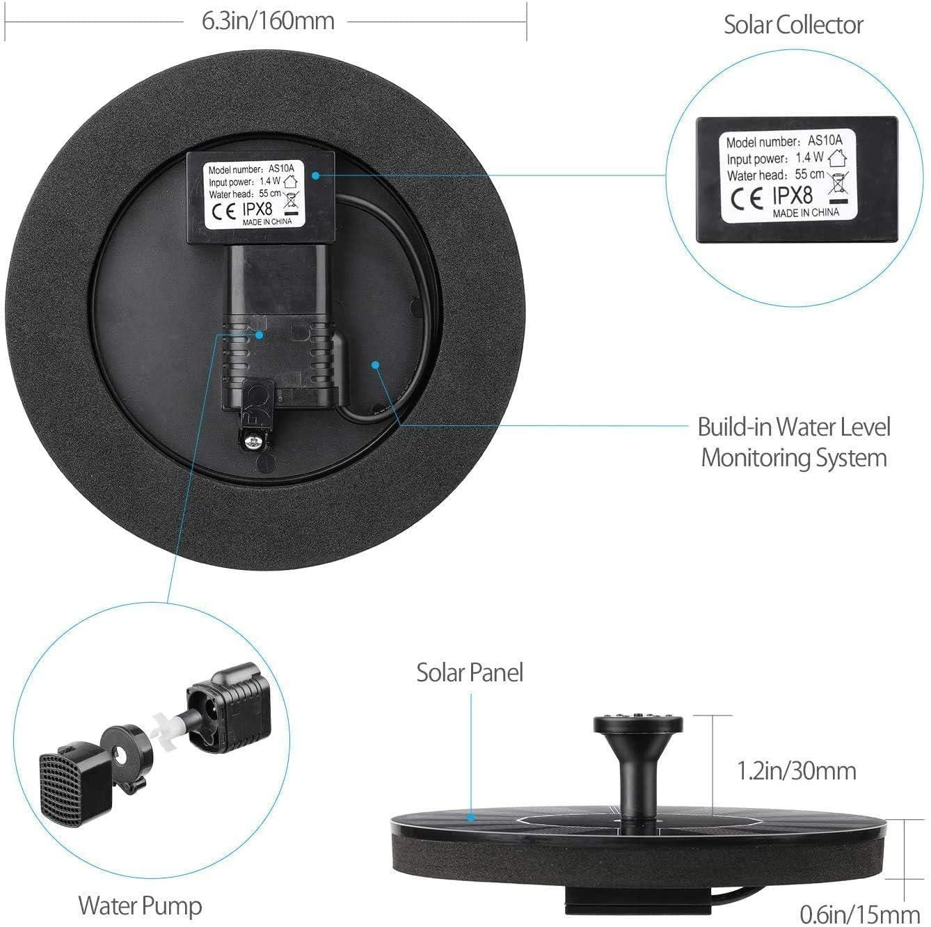 Cosmic Fountain Solar Power Floating Water Pump for Pool Pond Garden and Patio Plants Round 7V 1.4W (Black)