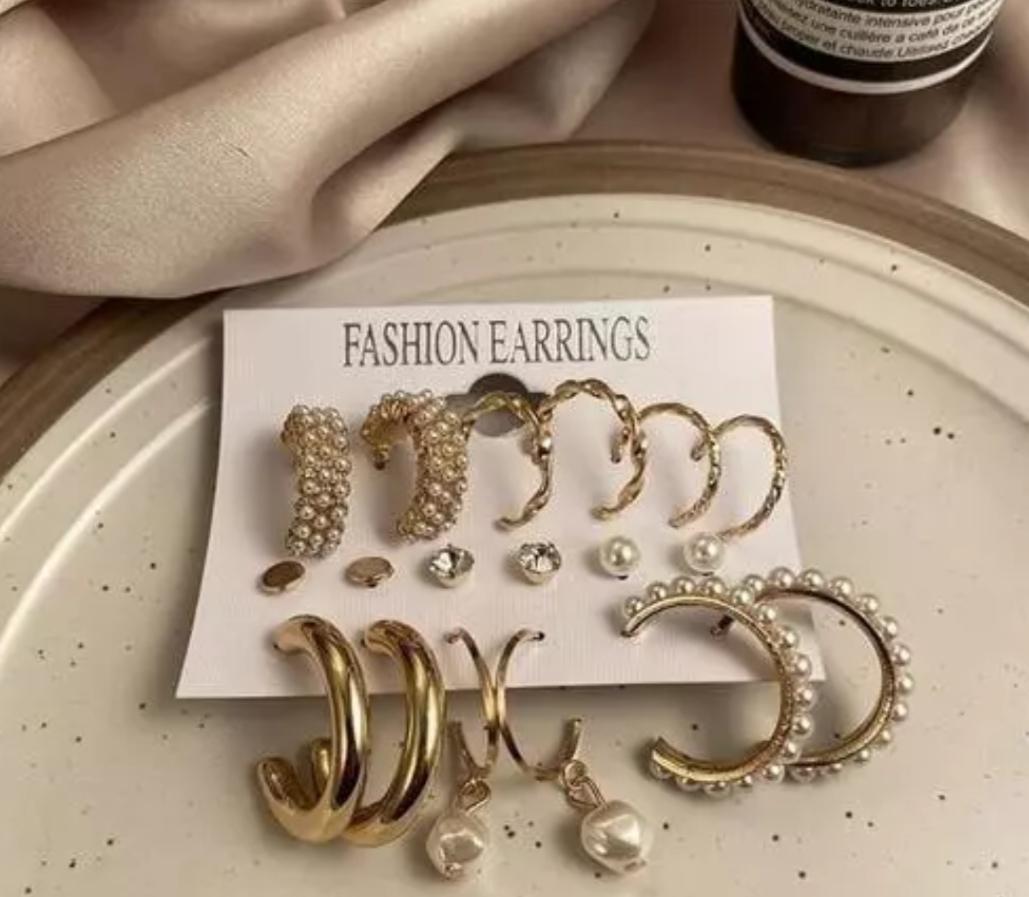 Cosmic Combo Of 9 Stunning Gold Plated Pearl Studs and Hoop Earrings | Cosmic Store