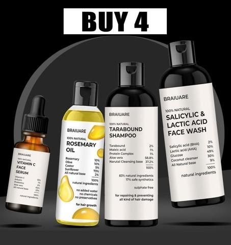 Salicylic, lactic acid face wash & Rosemary Oil &Tarabound Shampoo & vitamin C Face Serum (Combo) 330 ML