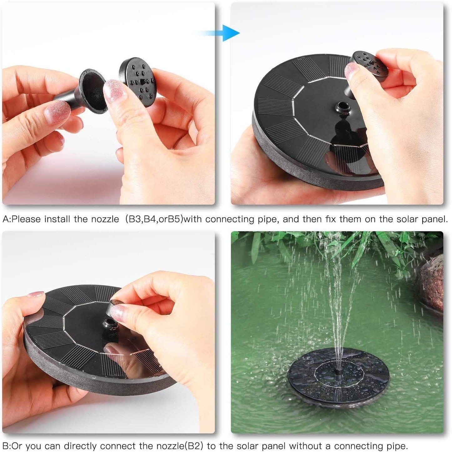 Cosmic Fountain Solar Power Floating Water Pump for Pool Pond Garden and Patio Plants Round 7V 1.4W (Black)