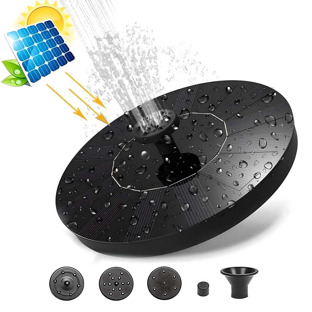 Cosmic Fountain Solar Power Floating Water Pump for Pool Pond Garden and Patio Plants Round 7V 1.4W (Black)