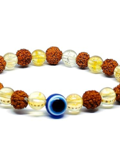 Natural Citrine Crystal Rudraksha And Evil Eye Bracelet